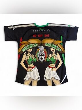 Vintage Como Mexico No Hay Dos All Over Print Aztec Graphic Soccer Jersey XL